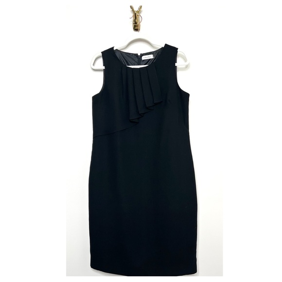 Calvin Klein Black Pleated Front Classy Sheath Dress - Picture 2 of 7